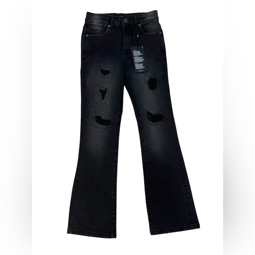 Hudson Jeans Black Flare Wide Leg Distressed